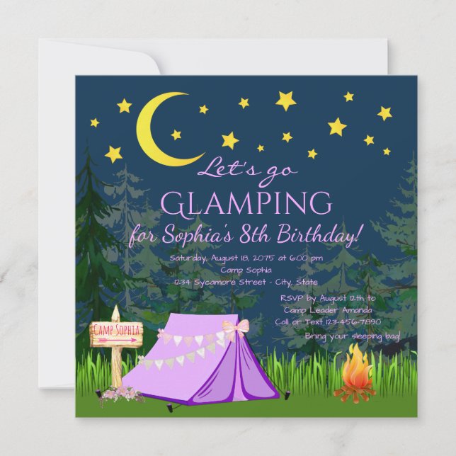 Convites de Aniversário de Glamping (Frente)