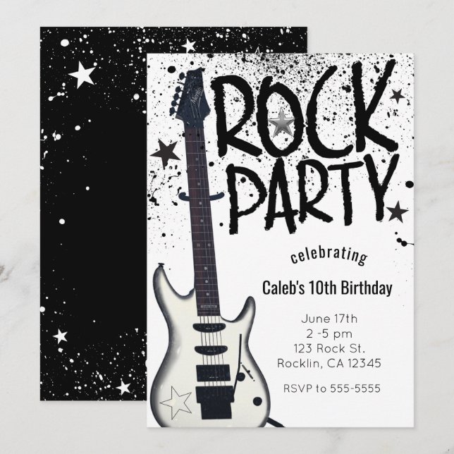 Convites de Aniversário de Guitarra de Festa de Es (Frente/Verso)