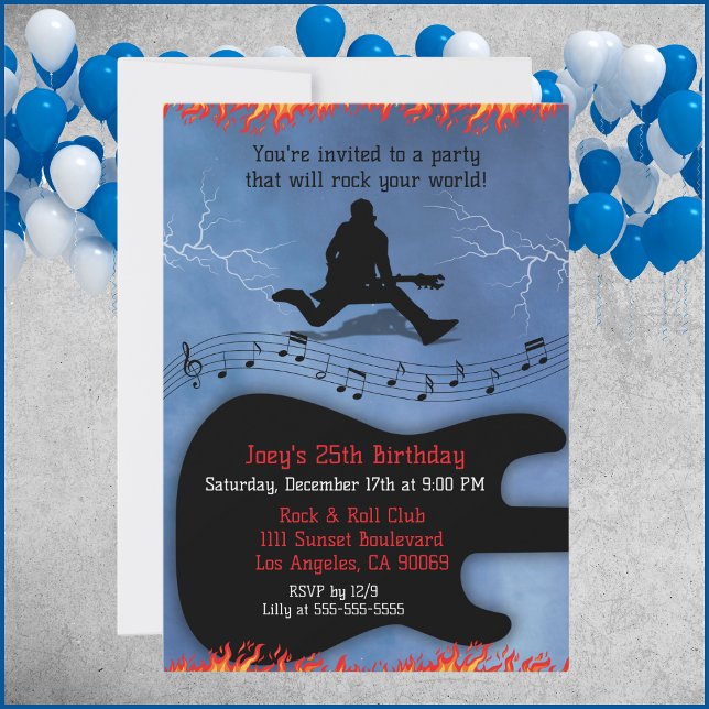 Convites de Aniversário de Guitarra de Rock & Roll (Rock & Roll Guitar Birthday Party Invites)