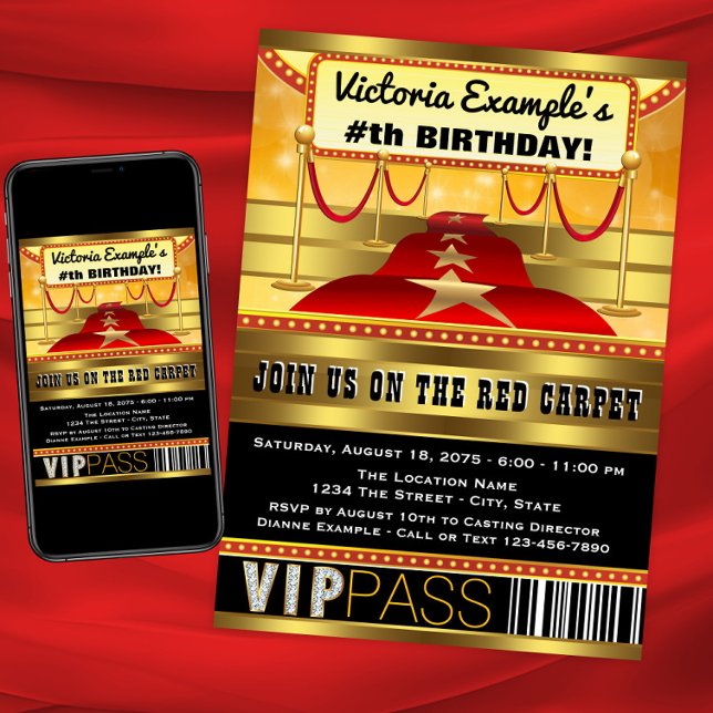 Convites de Aniversário de Hollywood (Hollywood red carpet party and event invitation. Instant download and print files available.)