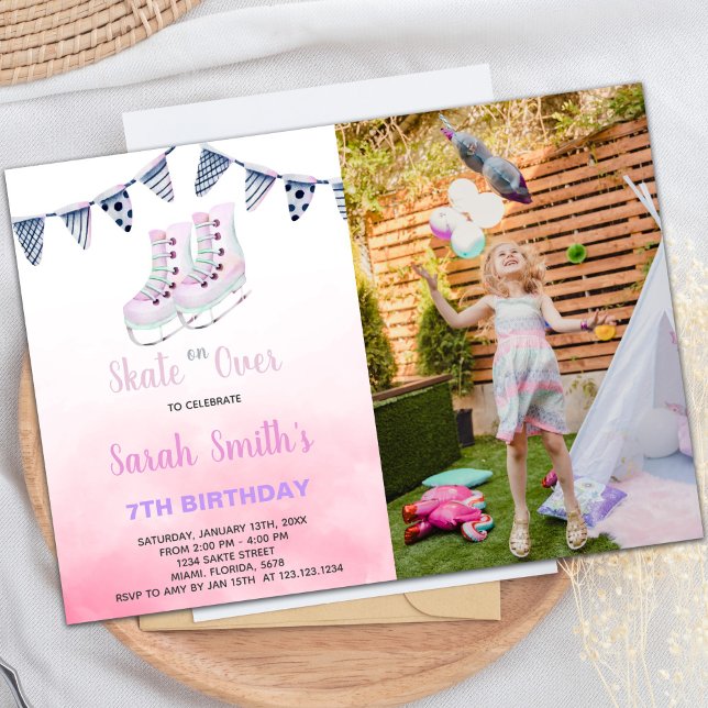 Convites de Aniversário de Ice com Foto (Ice Skating Birthday Invitations with photo)