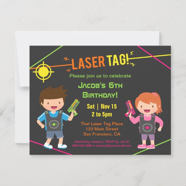 Convites de Aniversário de Laser Tag para Crianças (Frente)