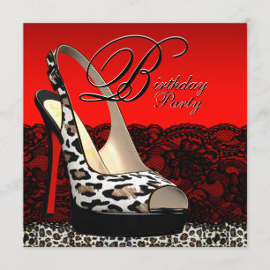 Convites de Aniversário de Leopardo Preto e Vermel