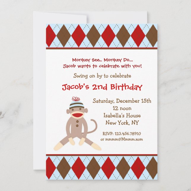 Convites de aniversário de macaco (Frente)