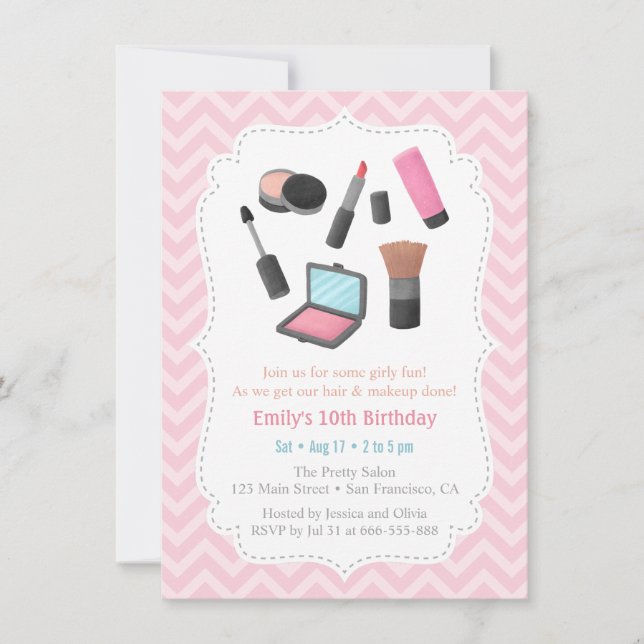 Convites de Aniversário de Maquiagem para Meninas (Frente)