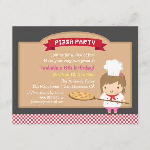 Convites de Aniversário de Menina Chef de Pizza Fo