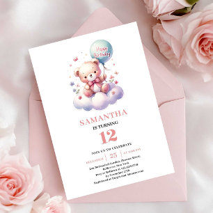 Convites de aniversário de menina com balão de urs