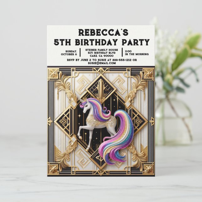 Convites de Aniversário de Menina com Unicórnio Ar (Em pé/Frente)