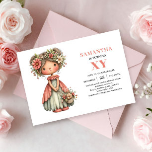 Convites de aniversário de menina justa fofa flora