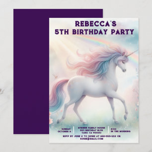 Convites de Aniversário de Menina Unicórnio Arco-Í