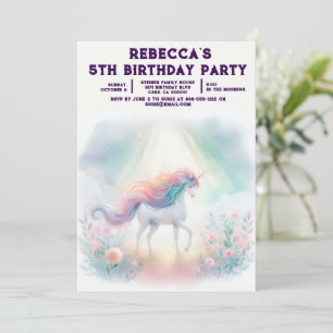 Convites de Aniversário de Menina Unicórnio Arco-Í