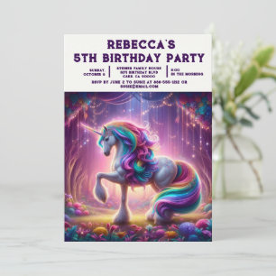 Convites de Aniversário de Menina Unicórnio Arco-Í