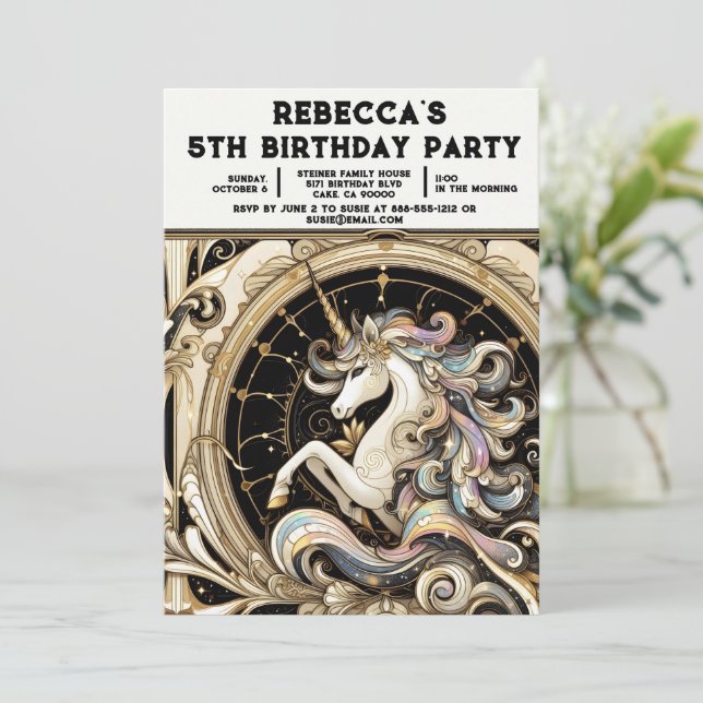Convites de Aniversário de Menina Unicórnio Arco-Í (Em pé/Frente)