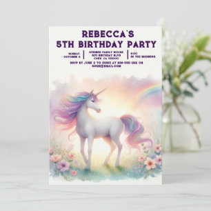 Convites de Aniversário de Menina Unicórnio Arco-Í
