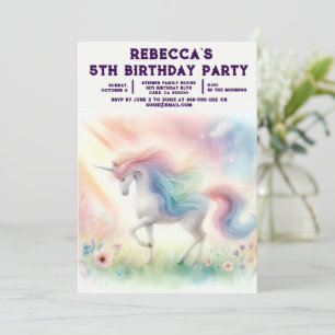 Convites de Aniversário de Menina Unicórnio Arco-Í