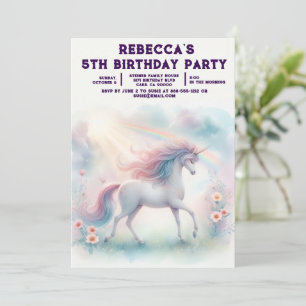 Convites de Aniversário de Menina Unicórnio Arco-Í
