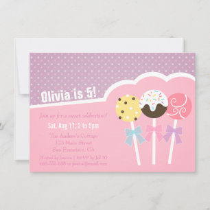 Convites de Aniversário de Meninas com Cake Pops F