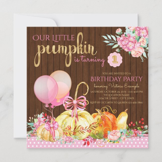 Convites de Aniversário de Meninas Pequena Abóbora (Frente)