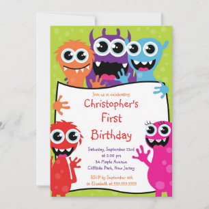 Convites de aniversário de Monstro Bonitos