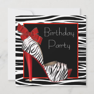 Convites de Aniversário de Mulher com Zebra Vermel