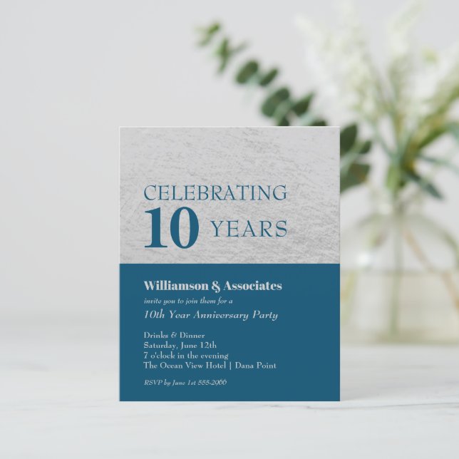 Convites de Aniversário de Negócio Silver e Azul (Em pé/Frente)