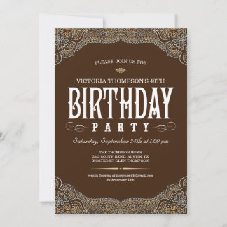 Convites de aniversário de Paisley Dark Brown