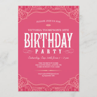 Convites de Aniversário de Paisley Rosa