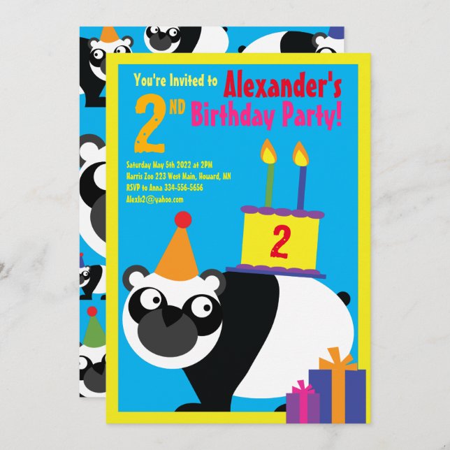 Convites de aniversário de Panda Animal Kid (Frente/Verso)