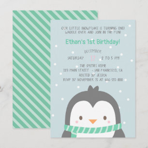 Convites de Aniversário de Pinguim Fofo e Cachecol