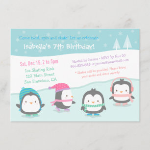 Convites de Aniversário de Pinguins Patinando Fofo