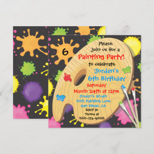 Convites de aniversário de pintura em preto