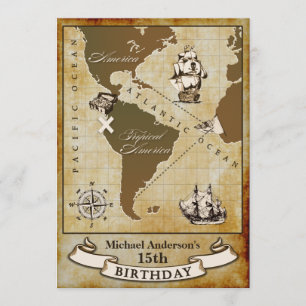 Convites de aniversário de Pirata do Vintage Map