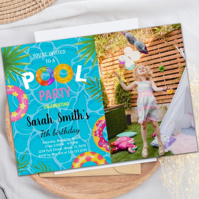 Convites de aniversário de piscina com foto (Pool Birthday Invitations with photo)