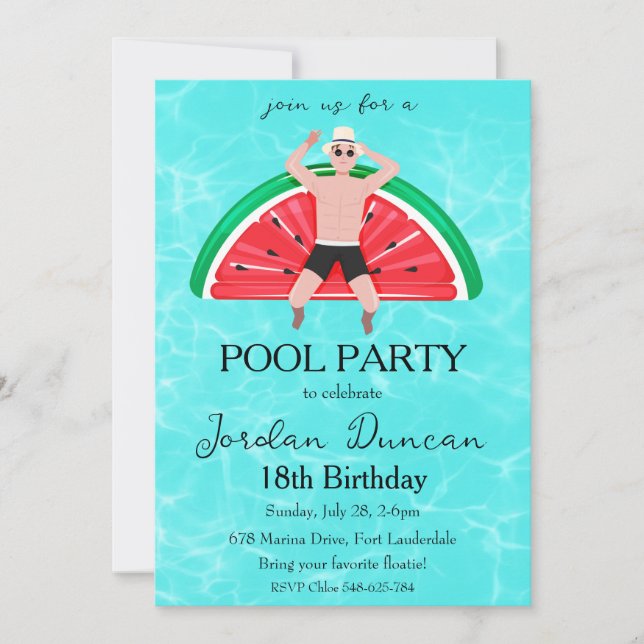 convites de aniversário de piscina de melancia (Frente)
