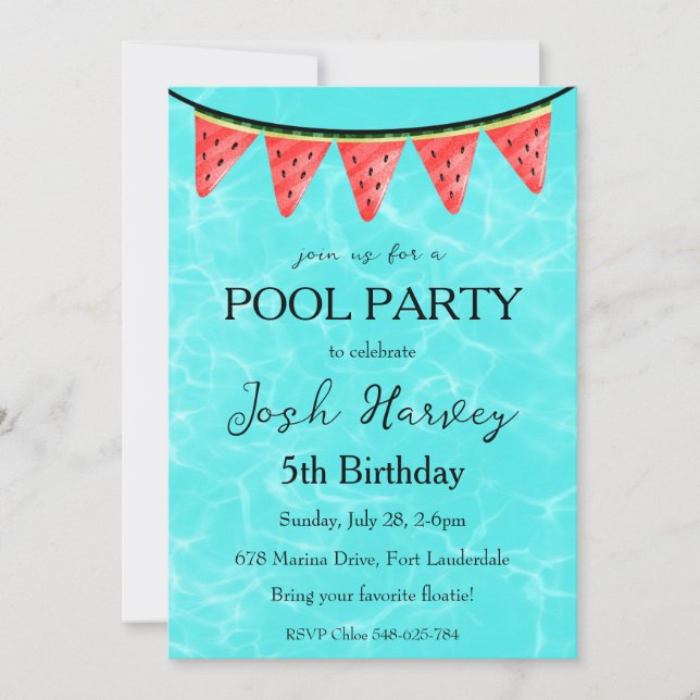 convites de aniversário de piscina de melancia (Frente)