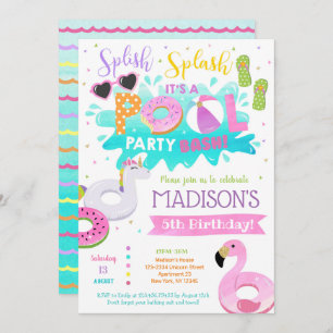 Convites de aniversário de piscina para menina