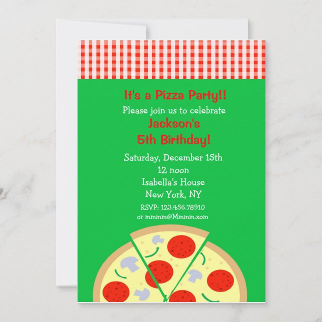 Convites de aniversário de pizza (Frente)
