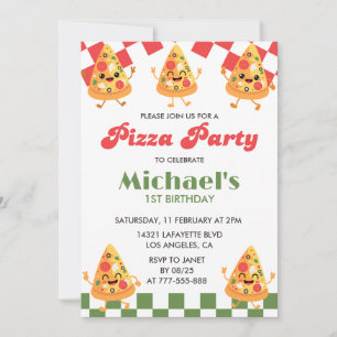 Convites de Aniversário de Pizza Moderno 1º Festa