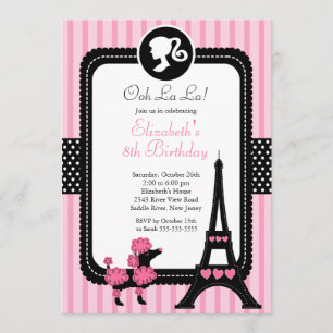 Convites de aniversário de Poodle Rosa de Paris
