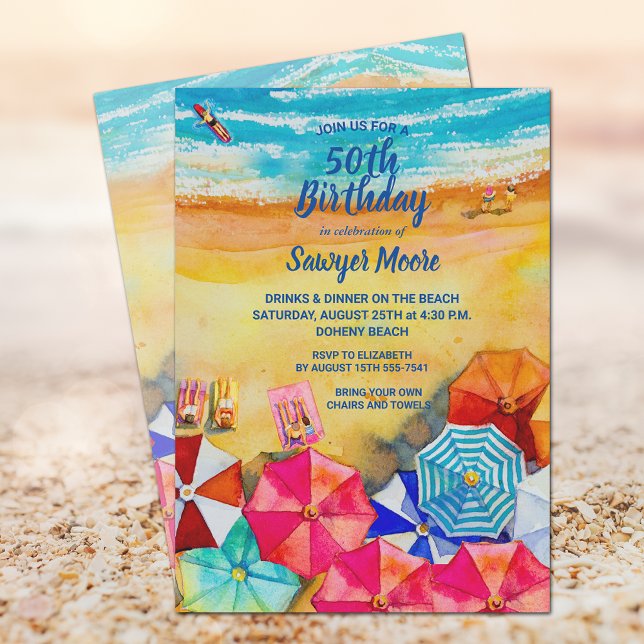 Convites de aniversário de praia de Watercolor (Criador carregado)