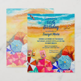 Convites de Aniversário de Praia em Aquarela Econô