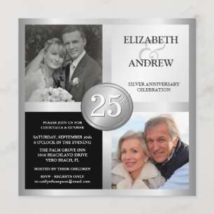 Convites de Aniversário de Prata de 25 anos com 2 