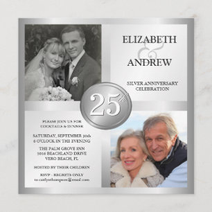Convites de Aniversário de Prata de 25 anos com 2 