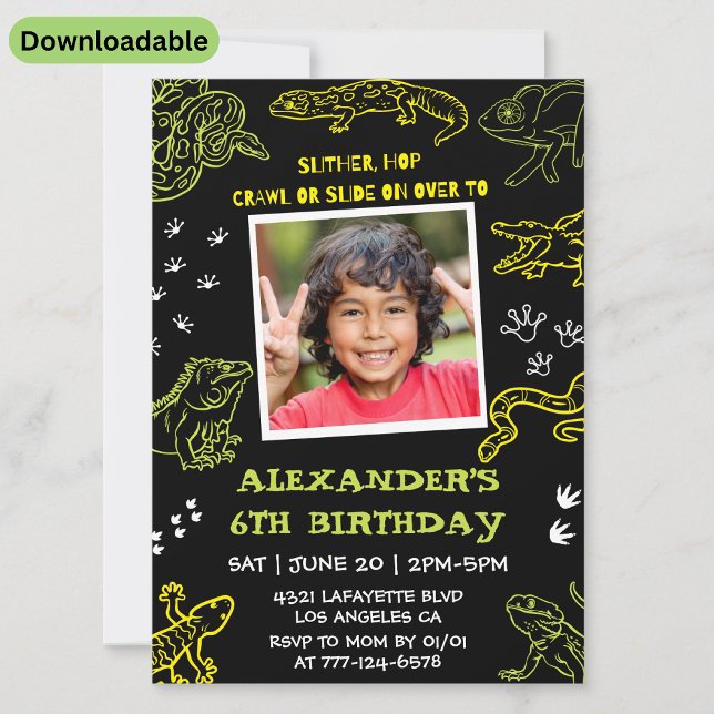 Convites de aniversário de réptil Meninos Festa Mo (Criador carregado)