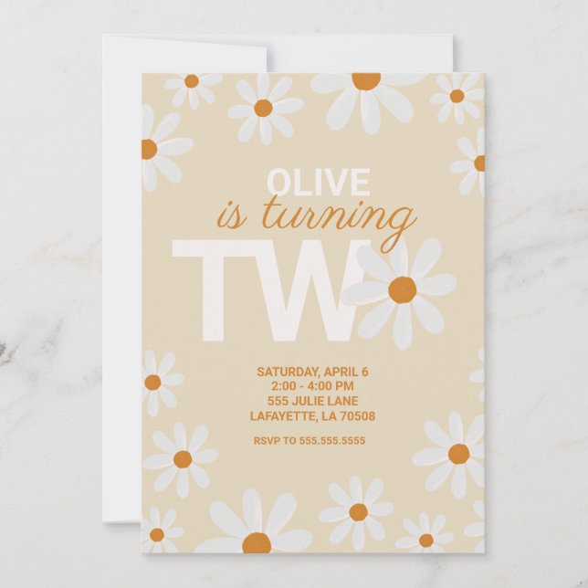 Convites de aniversário de segunda margarida retrô (Frente)