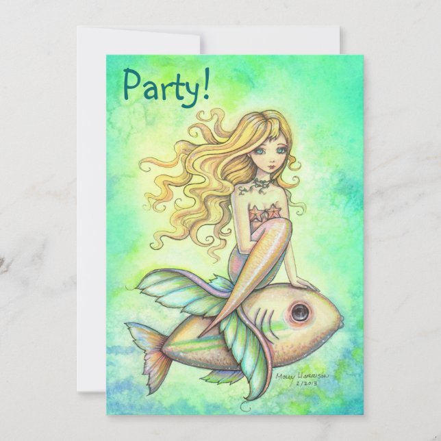 Convites de Aniversário de Sereia e Peixe Fofos (Frente)