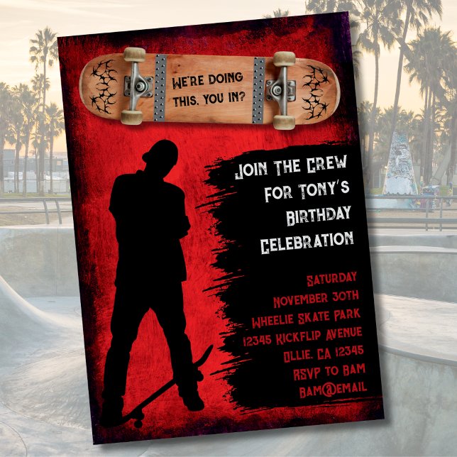 Convites de Aniversário de Skateboarding Grunge (Grunge Skateboarding Birthday Party Invitations)