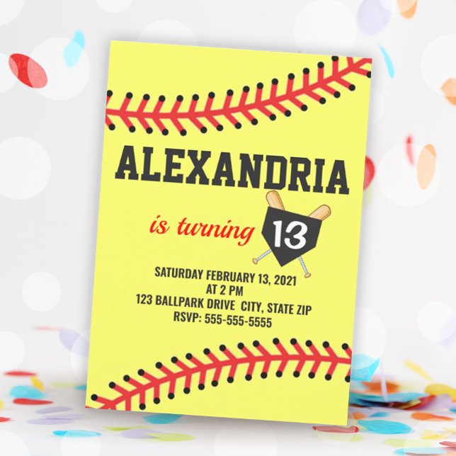 Convites de aniversário de softball (Softball Birthday Party Invitations)
