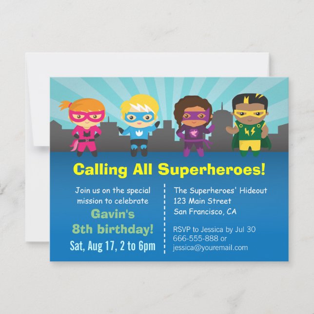 Convites de Aniversário de Super-Herói Fofo para C (Frente)
