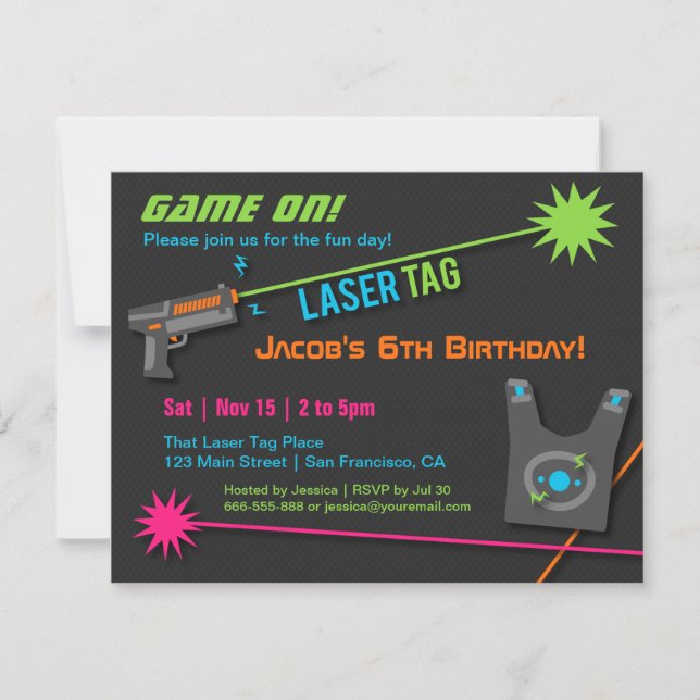 Convites de Aniversário de Tiro a Laser Game On (Frente)
